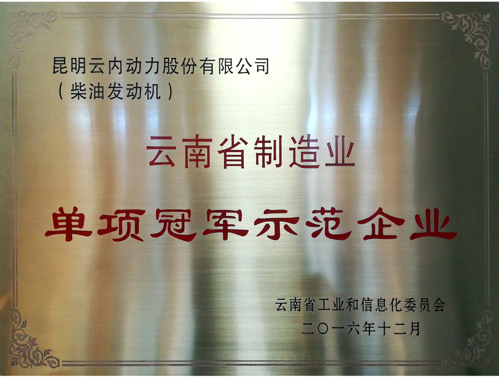 云南省制造业单项冠军树模企业